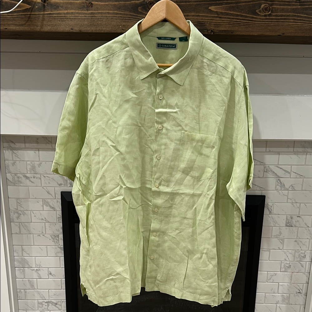 Cubavera yellow Green Casual Button Down linen Shirt